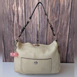 Coach Beige/Tan Leather Shoulder Bag with Brown Strap